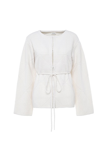 Вязаный кардиган с поясом, молочный