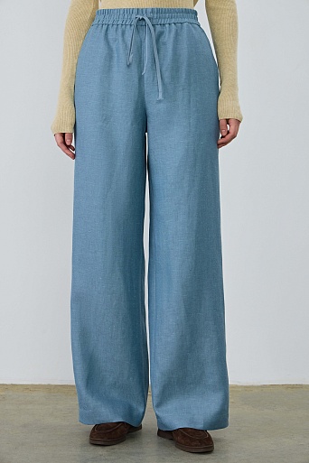 Свободные брюки на кулиске из шерсти, лиоцелла и шелка, голубая