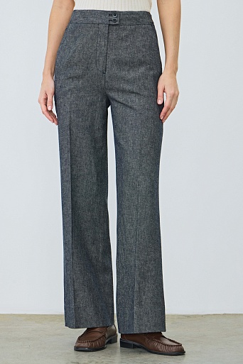 Расклешенные брюки из хлопка и льна, темно-серый меланж