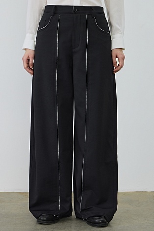 Свободные брюки с контрастным кантом, черные