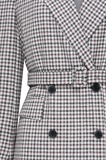 Двубортный жакет на поясе в серо-красную клетку, белый