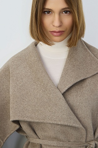 Пальто с кашемиром с лацканом-шалью, серо-бежевый меланж