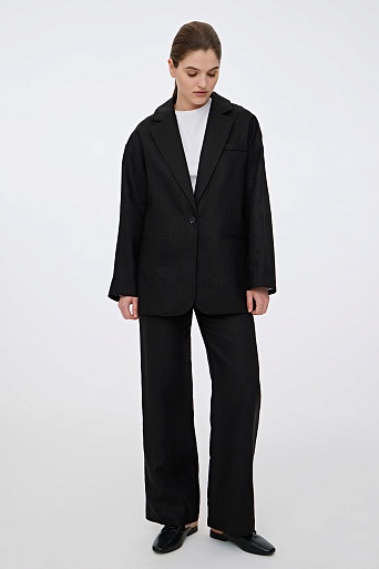 Черный льняной пиджак-оверсайз на одной пуговице