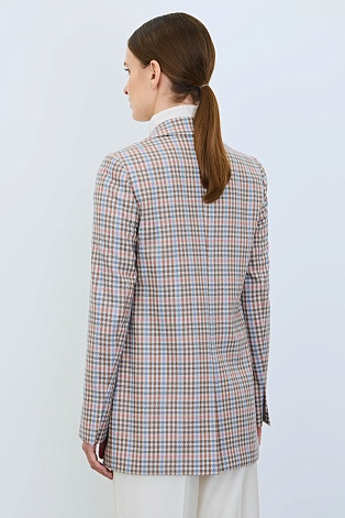 Удлиненный жакет в мелкую клетку, коричневый с голубым GABRIELLA