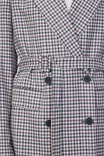 Двубортный жакет на поясе в серо-красную клетку, белый