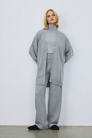 Длинный кардиган с кашемиром, светло-серый