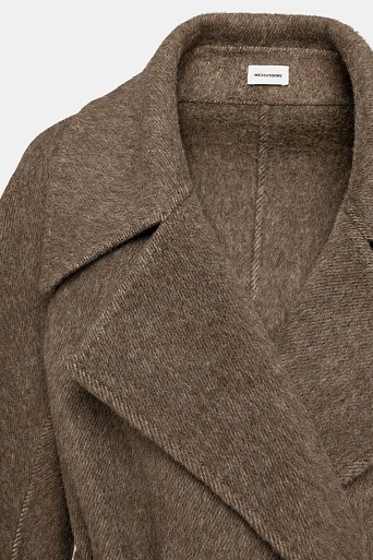 Длинное пальто из шерсти, коричневый меланж