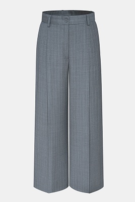 Широкие костюмные брюки из шерсти в меловую полоску, серые ASHLEY