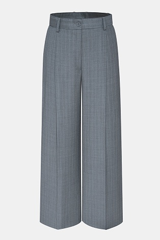 Широкие костюмные брюки из шерсти в меловую полоску, серые ASHLEY