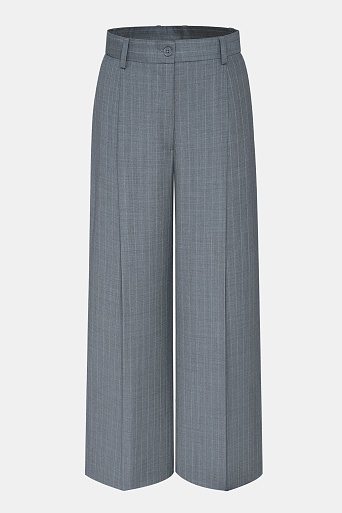 Широкие костюмные брюки из шерсти в меловую полоску, серые ASHLEY
