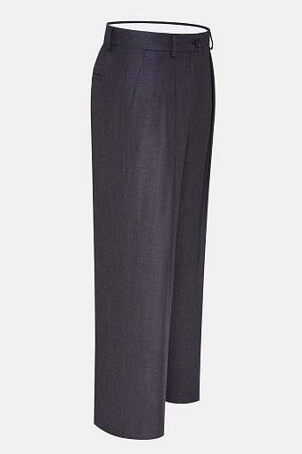 Свободные костюмные брюки из шерсти со стрелками, серо-коричневые