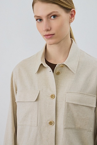 Куртка-рубашка изо льна, тенселя и хлопка, цвет овсяное молоко