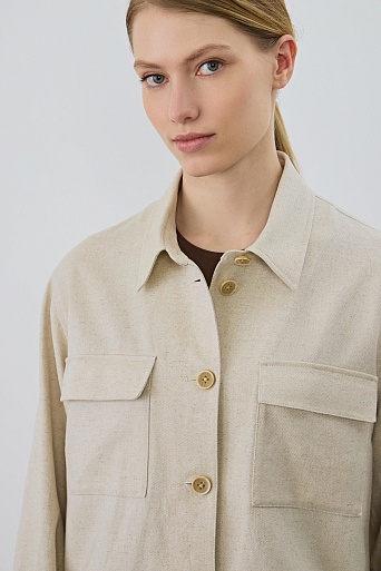 Куртка-рубашка изо льна, тенселя и хлопка, цвет овсяное молоко
