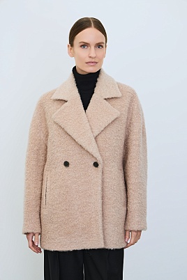 Укороченное пальто из букле, бежевое