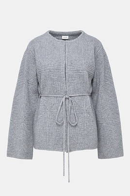 Кашемировый кардиган ажурной вязки, серый меланж