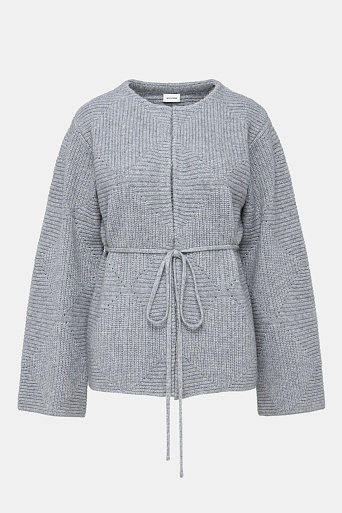 Кашемировый кардиган ажурной вязки, серый меланж