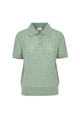 Футболка-поло из смесового хлопка и льна, цвет шалфей