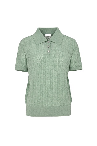 Футболка-поло из смесового хлопка и льна, цвет шалфей