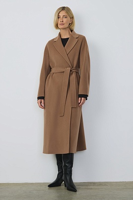 Пальто на поясе, коричневое