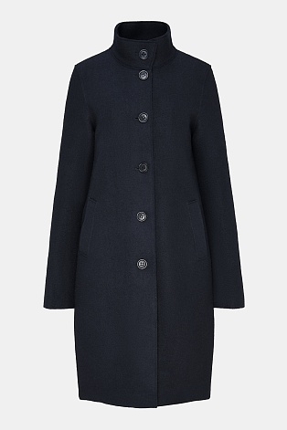 Пальто с воротником-стойкой, темно-синее