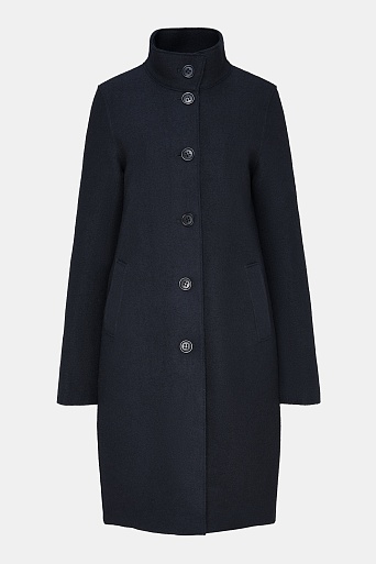 Пальто с воротником-стойкой, темно-синее