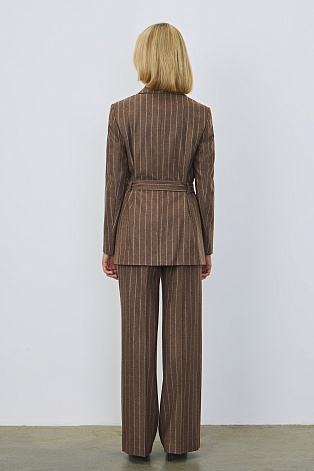 Удлиненный жакет в полоску на поясе, коричневый