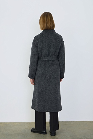 Пальто на поясе из шерсти с альпака, серый меланж