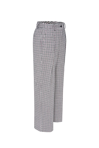 Прямые свободные брюки в серо-красную клетку, белые