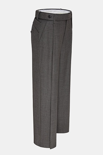 Широкие брюки с защипами из смесовой шерсти, серо-бежевые