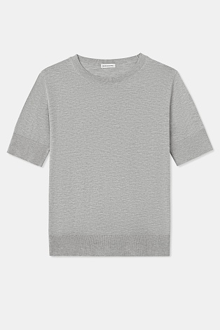 Вязаная футболка из хлопка и модала, серый меланж