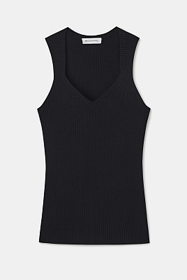 Топ в рубчик на широких бретелях, черный