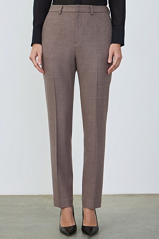 Зауженные костюмные брюки из шерсти, серо-коричневые