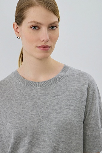 Вязаная футболка из хлопка и модала, серый меланж