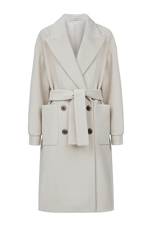 Кремовое пальто-халат с поясом