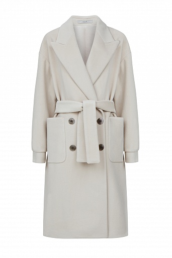 Кремовое пальто-халат с поясом