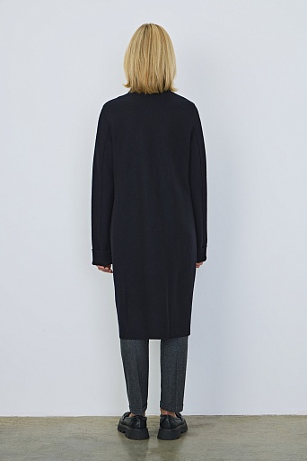Пальто с воротником-стойкой, иссиня-черное