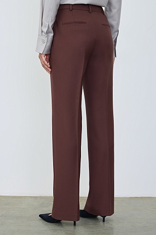 Прямые костюмные брюки из шерсти, красно-коричневые