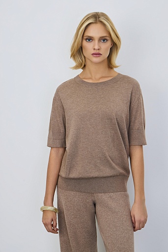 Джемпер с коротким рукавом с кашемиром, светло-коричневый