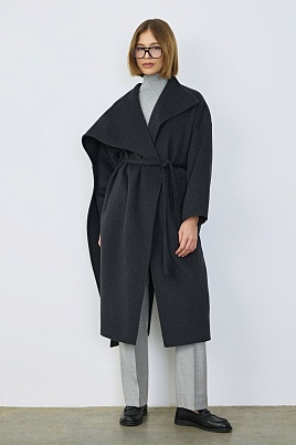 Пальто с кашемиром с лацканом-шалью, графитовое