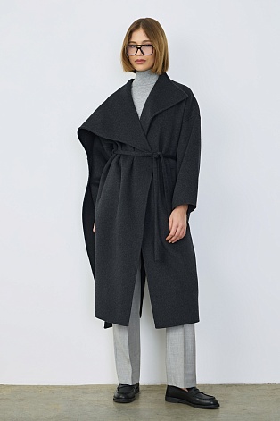 Пальто с кашемиром с лацканом-шалью, графитовое