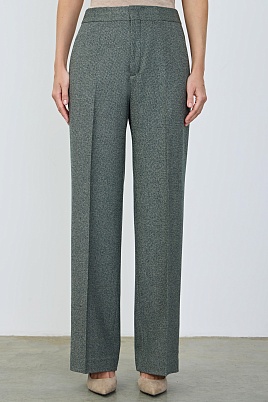 Прямые костюмные брюки из шерсти, серо-зеленые Silvia