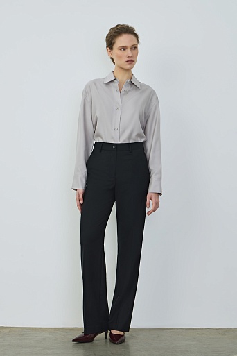 Брюки прямого силуэта из шерсти, черные