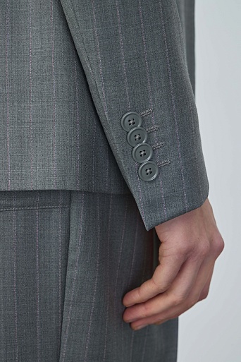 Двубортный жакет из шерсти в меловую полоску, серый