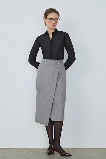 Ассиметричная юбка с запахом, серая