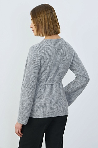 Кашемировый кардиган ажурной вязки, серый меланж
