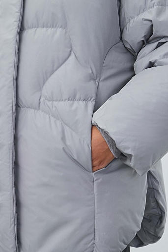 Пуховик с воротником стойкой, светло-серый