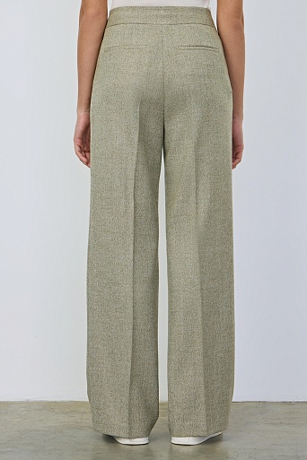 Прямые свободные брюки в елочку, фисташковые