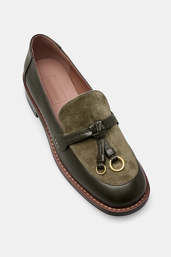 Лоферы с ремешком, оливковые