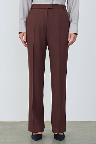 Прямые костюмные брюки из шерсти, красно-коричневые