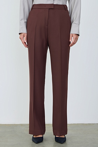 Прямые костюмные брюки из шерсти, красно-коричневые